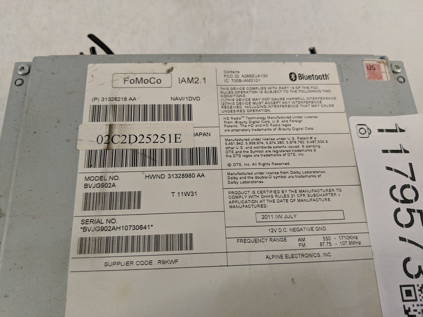 2010-2011 Jaguar Xj Radio AM FM Cd Player Receiver Replacement Fits Fits 2010 2011 2012 2013 2014 2015 OEM Used Auto Parts -