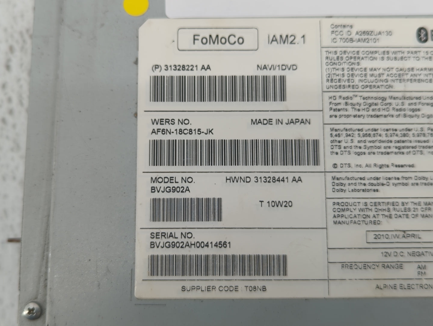 2010-2011 Jaguar Xj Radio AM FM Cd Player Receiver Replacement P/N:AF6N-18C815-JH 31328080 Fits Fits 2010 2011 OEM Used Auto
