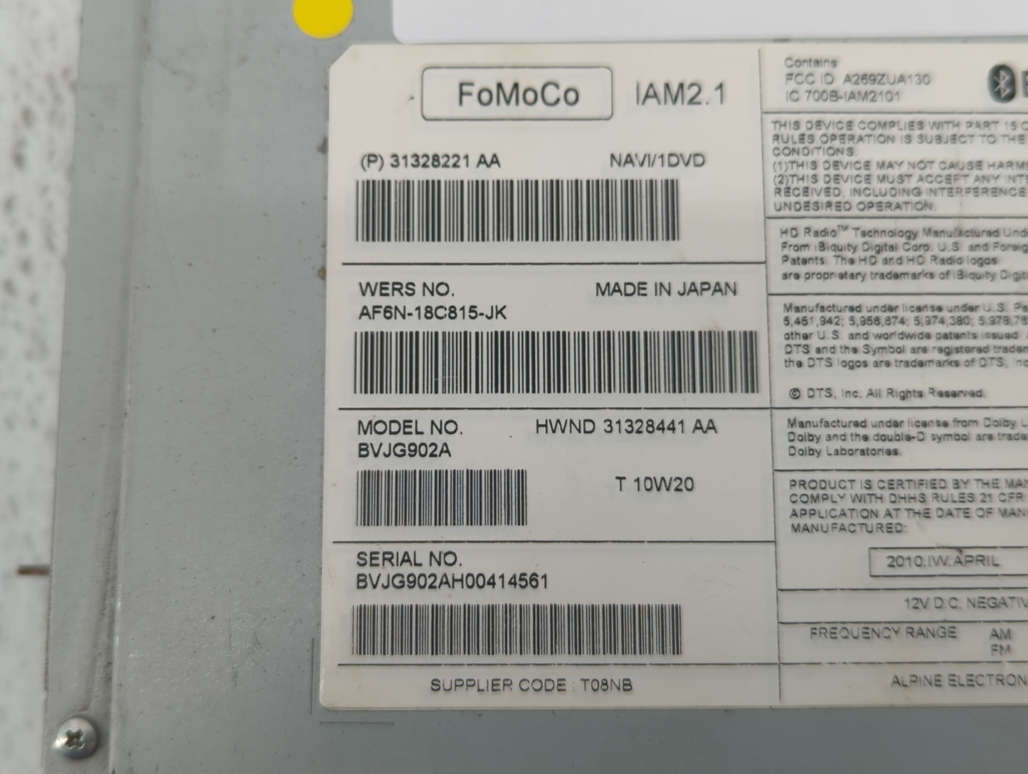 2010-2011 Jaguar Xj Radio AM FM Cd Player Receiver Replacement P/N:AF6N-18C815-JH 31328080 Fits Fits 2010 2011 OEM Used Auto
