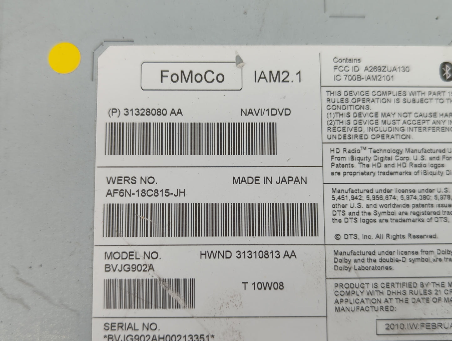 2010-2011 Jaguar Xj Radio AM FM Cd Player Receiver Replacement P/N:AF6N-18C815-JH 31328080 Fits Fits 2010 2011 OEM Used Auto
