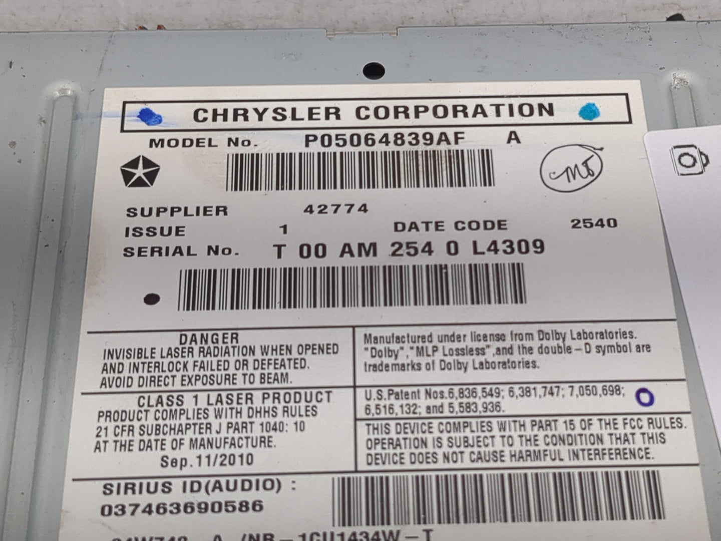 2011 Jeep Grand Cherokee Radio AM FM Cd Player Receiver Replacement P/N:P05064839AF Fits OEM Used Auto Parts - Oemusedautopa