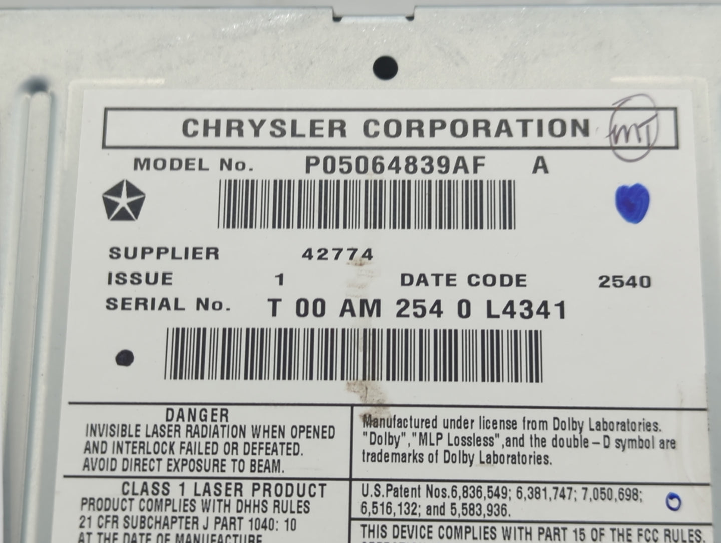 2011 Jeep Grand Cherokee Radio AM FM Cd Player Receiver Replacement P/N:P05064839AF Fits OEM Used Auto Parts - Oemusedautopa
