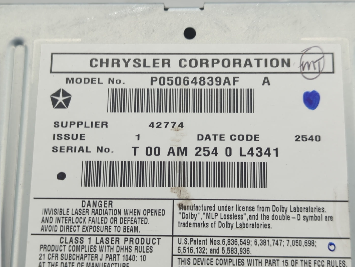 2011 Jeep Grand Cherokee Radio AM FM Cd Player Receiver Replacement P/N:P05064839AF Fits OEM Used Auto Parts - Oemusedautopa