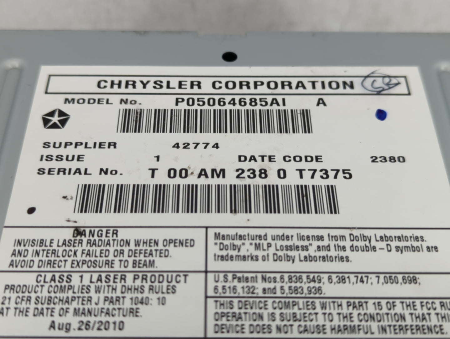 2011 Jeep Grand Cherokee Radio AM FM Cd Player Receiver Replacement P/N:P05064685AI Fits OEM Used Auto Parts - Oemusedautopa
