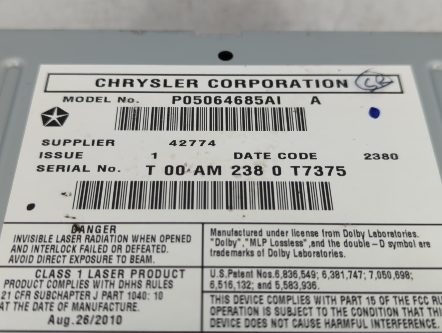 2011 Jeep Grand Cherokee Radio AM FM Cd Player Receiver Replacement P/N:P05064685AI Fits OEM Used Auto Parts - Oemusedautopa