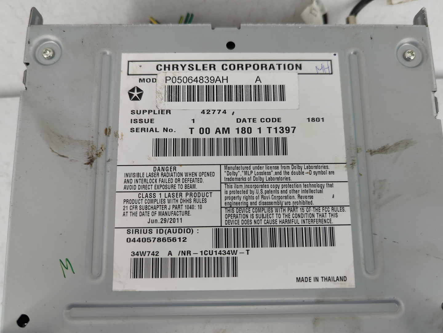 2011 Jeep Grand Cherokee Radio AM FM Cd Player Receiver Replacement P/N:P05064839AH Fits OEM Used Auto Parts - Oemusedautopa