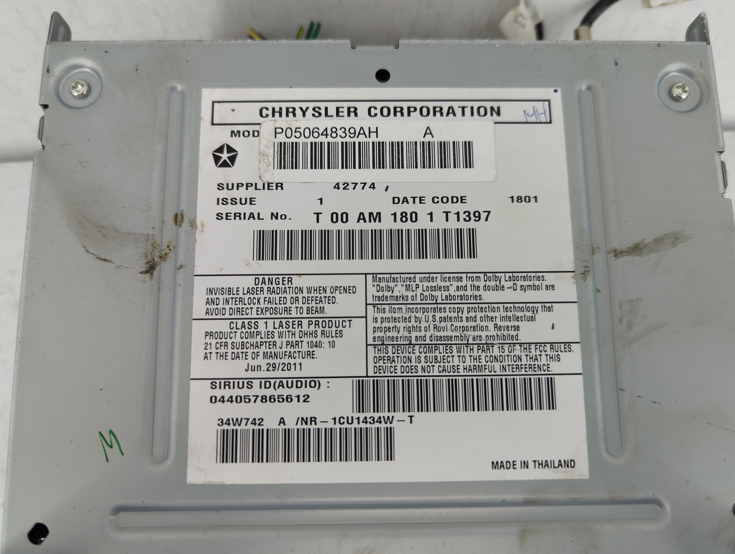 2011 Jeep Grand Cherokee Radio AM FM Cd Player Receiver Replacement P/N:P05064839AH Fits OEM Used Auto Parts - Oemusedautopa