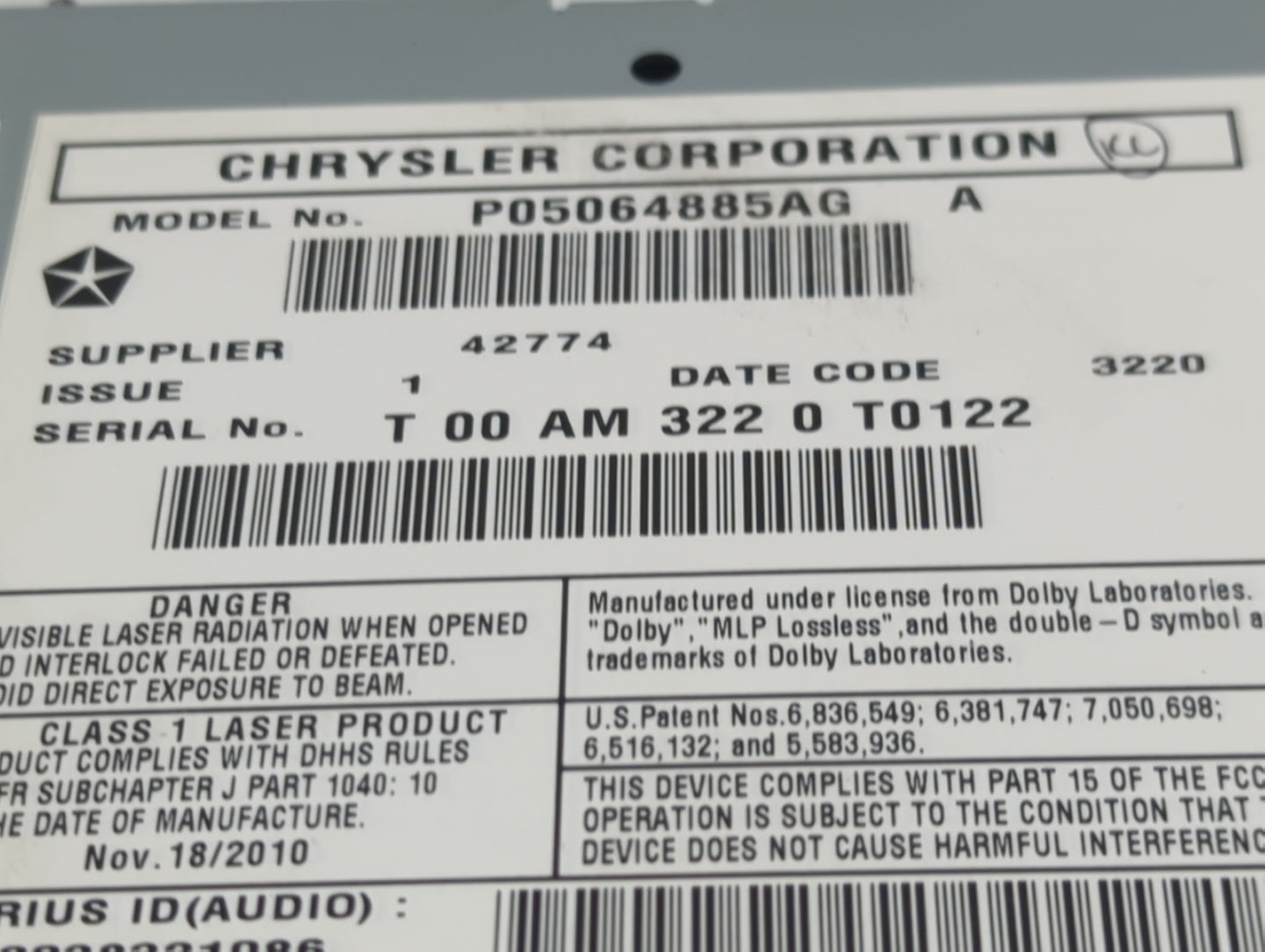 2011 Jeep Grand Cherokee Radio AM FM Cd Player Receiver Replacement P/N:P05064885AG Fits OEM Used Auto Parts - Oemusedautopa