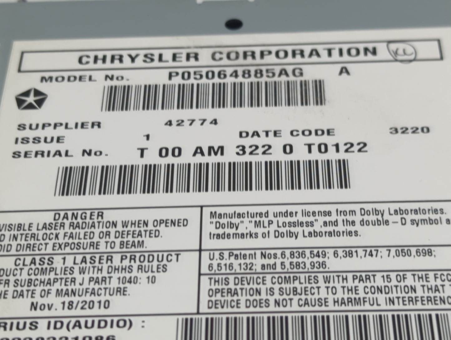 2011 Jeep Grand Cherokee Radio AM FM Cd Player Receiver Replacement P/N:P05064885AG Fits OEM Used Auto Parts - Oemusedautopa