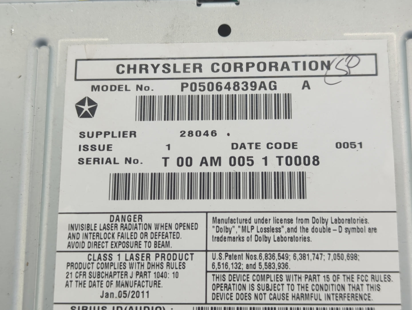 2011 Jeep Grand Cherokee Radio AM FM Cd Player Receiver Replacement P/N:P05064839AG Fits OEM Used Auto Parts - Oemusedautopa