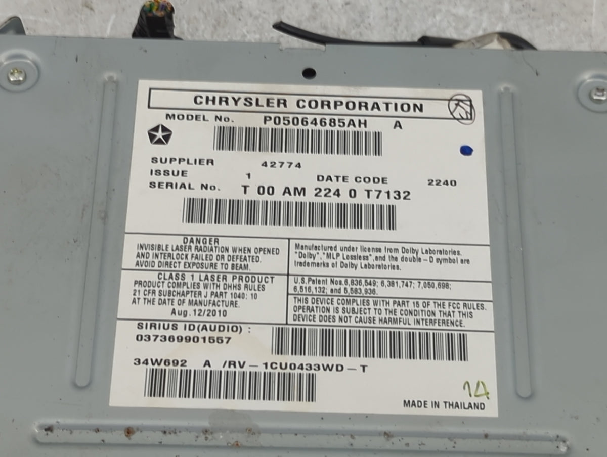 2011 Jeep Grand Cherokee Radio AM FM Cd Player Receiver Replacement P/N:P05064685AH Fits OEM Used Auto Parts - Oemusedautopa
