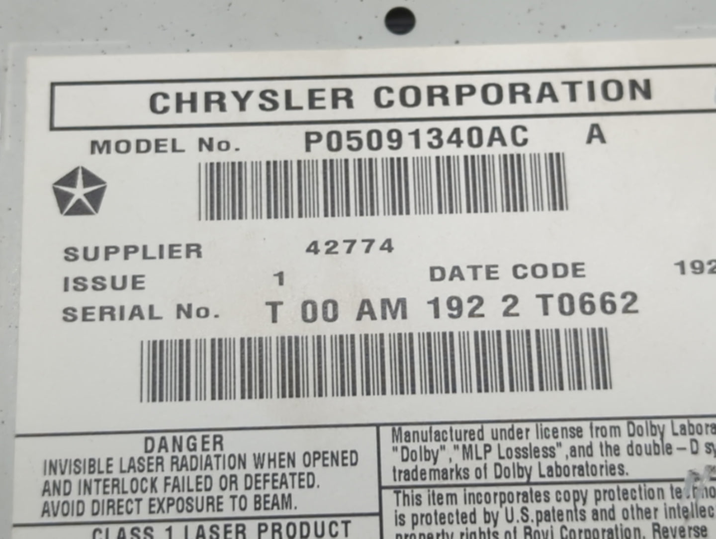 2011 Jeep Grand Cherokee Radio AM FM Cd Player Receiver Replacement P/N:P05091340AC Fits OEM Used Auto Parts - Oemusedautopa