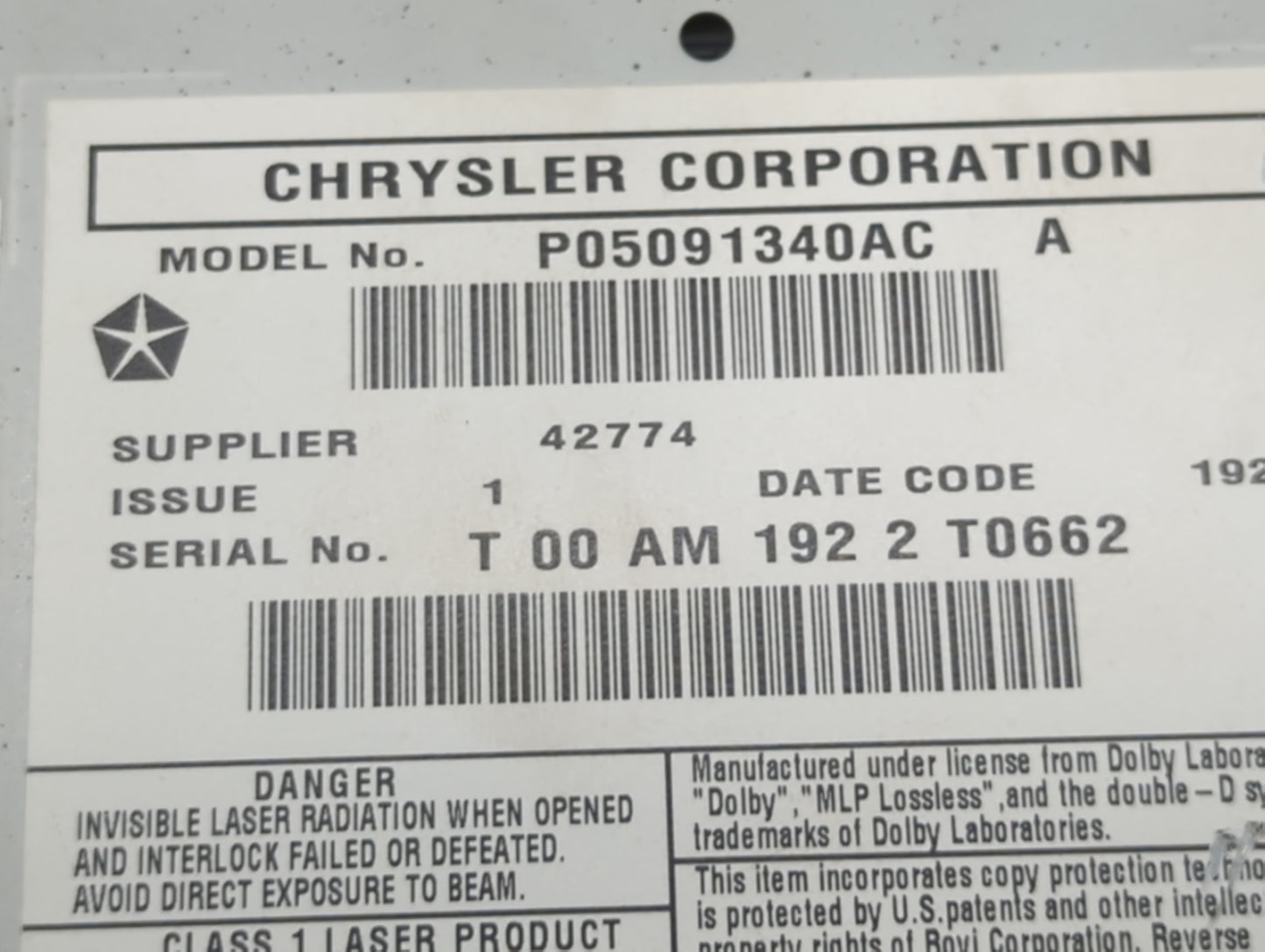 2011 Jeep Grand Cherokee Radio AM FM Cd Player Receiver Replacement P/N:P05091340AC Fits OEM Used Auto Parts - Oemusedautopa