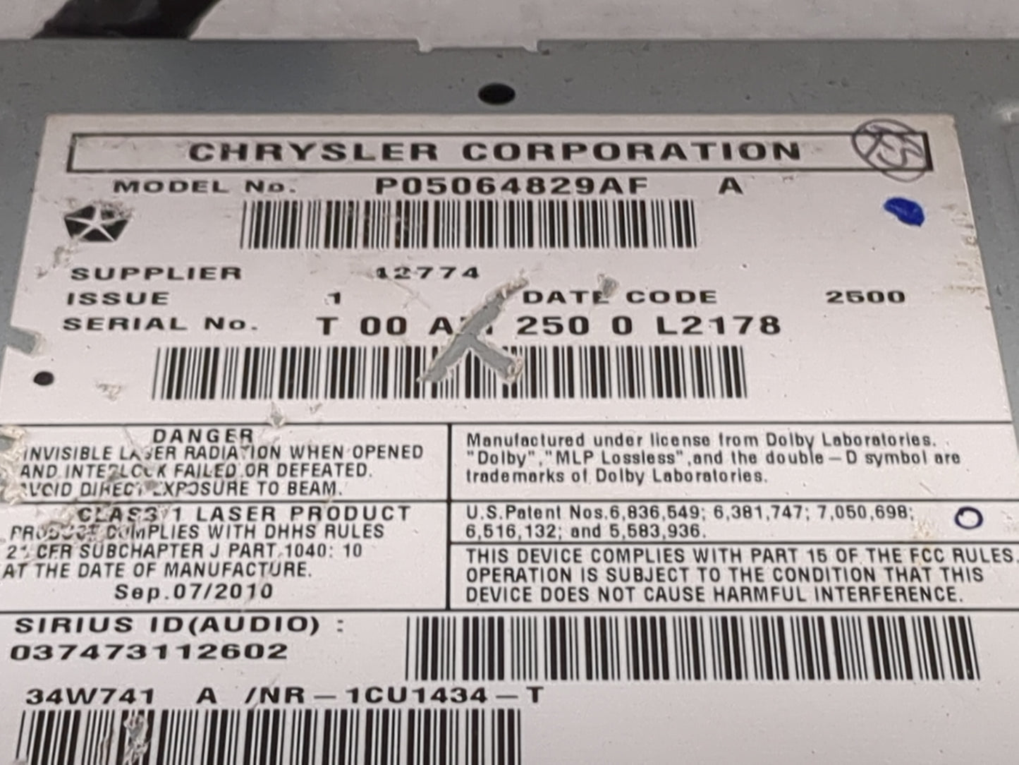 2011 Jeep Liberty Radio AM FM Cd Player Receiver Replacement P/N:P05064829AF Fits OEM Used Auto Parts - Oemusedautoparts1.co