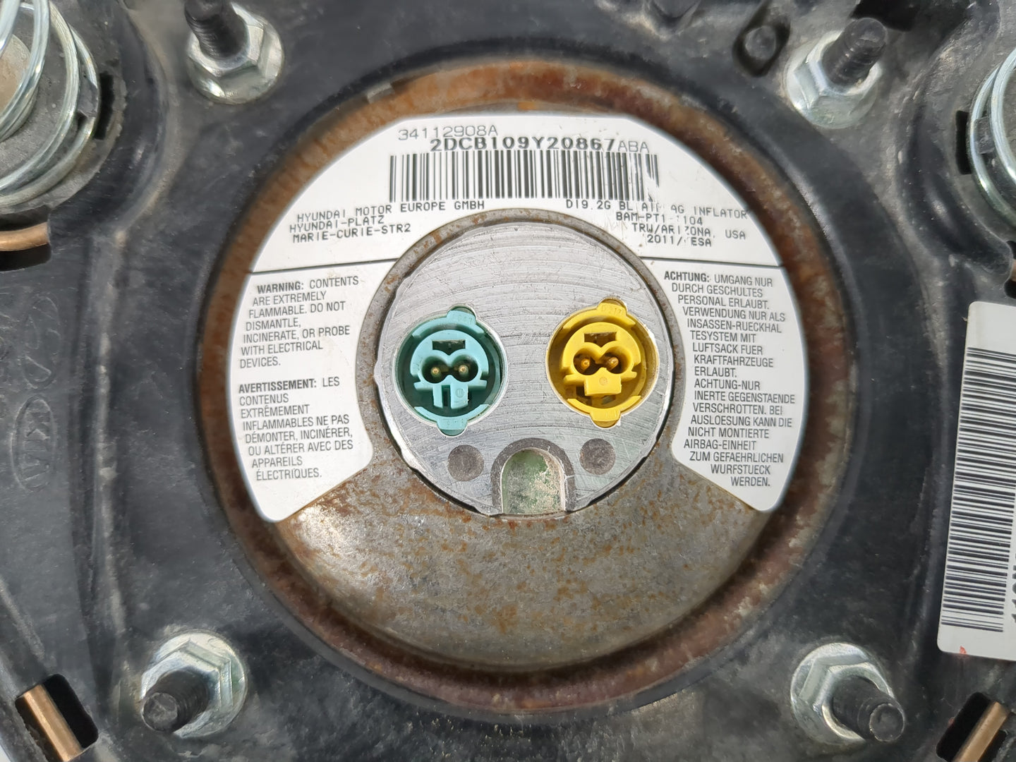 2011-2012 Kia Optima Air Bag Driver Left Steering Wheel Mounted P/N:34112908A Fits Fits 2011 2012 OEM Used Auto Parts - Oemu