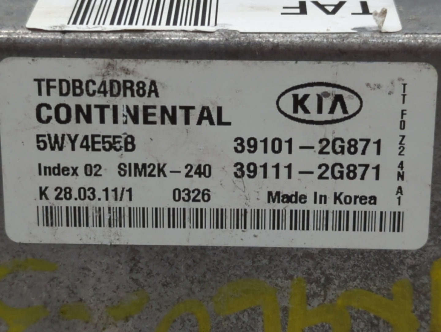 2011-2013 Kia Optima PCM Engine Control Computer ECU ECM PCU OEM P/N:39101-2G871 Fits Fits 2011 2012 2013 OEM Used Auto Part