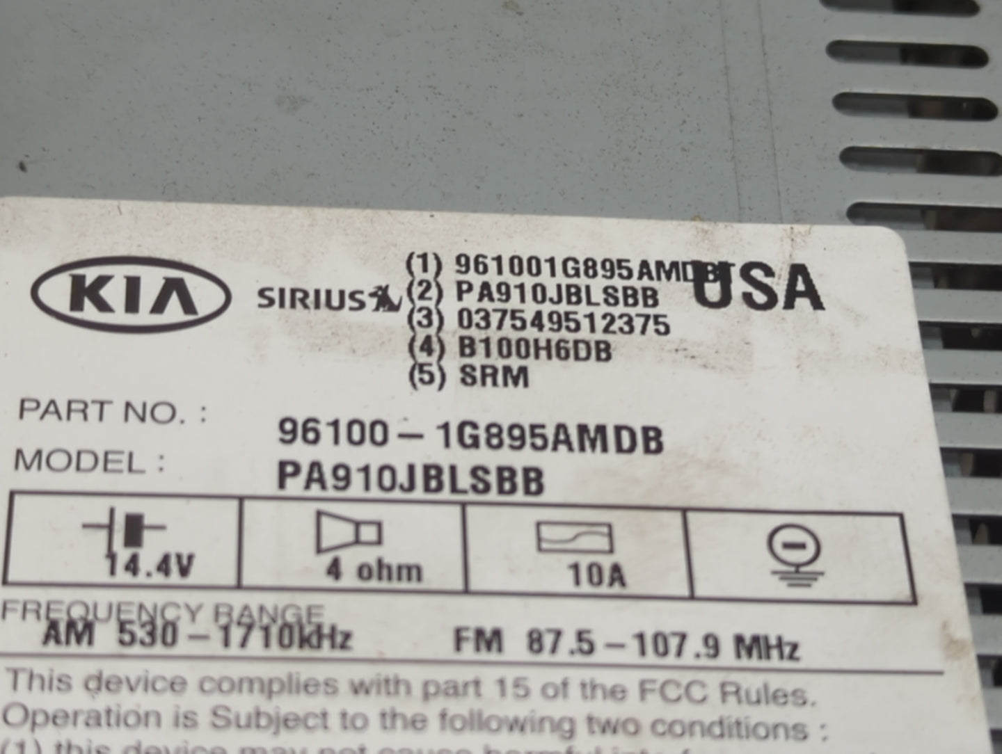 2009-2011 Kia Rio Radio AM FM Cd Player Receiver Replacement P/N:961001G895AMDB PA910JBLSBB Fits Fits 2009 2010 2011 OEM Use