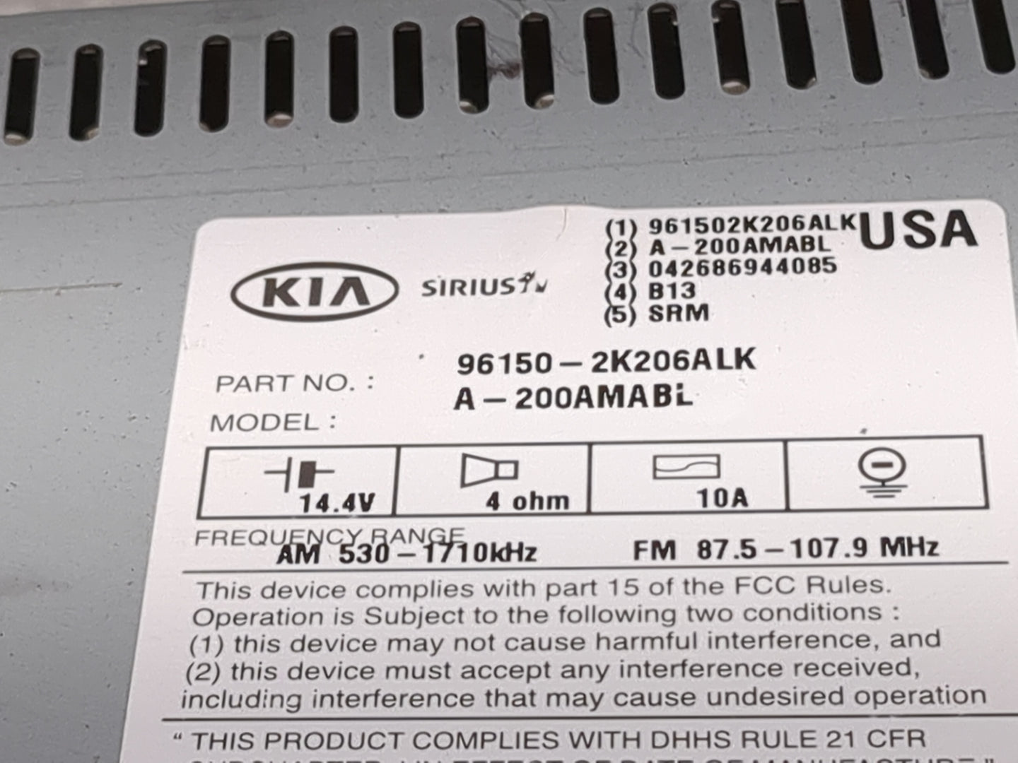 2010-2011 Kia Soul Radio AM FM Cd Player Receiver Replacement P/N:961502K206ALK 96150-2K206ALK, A-200AMABL Fits Fits 2010 20