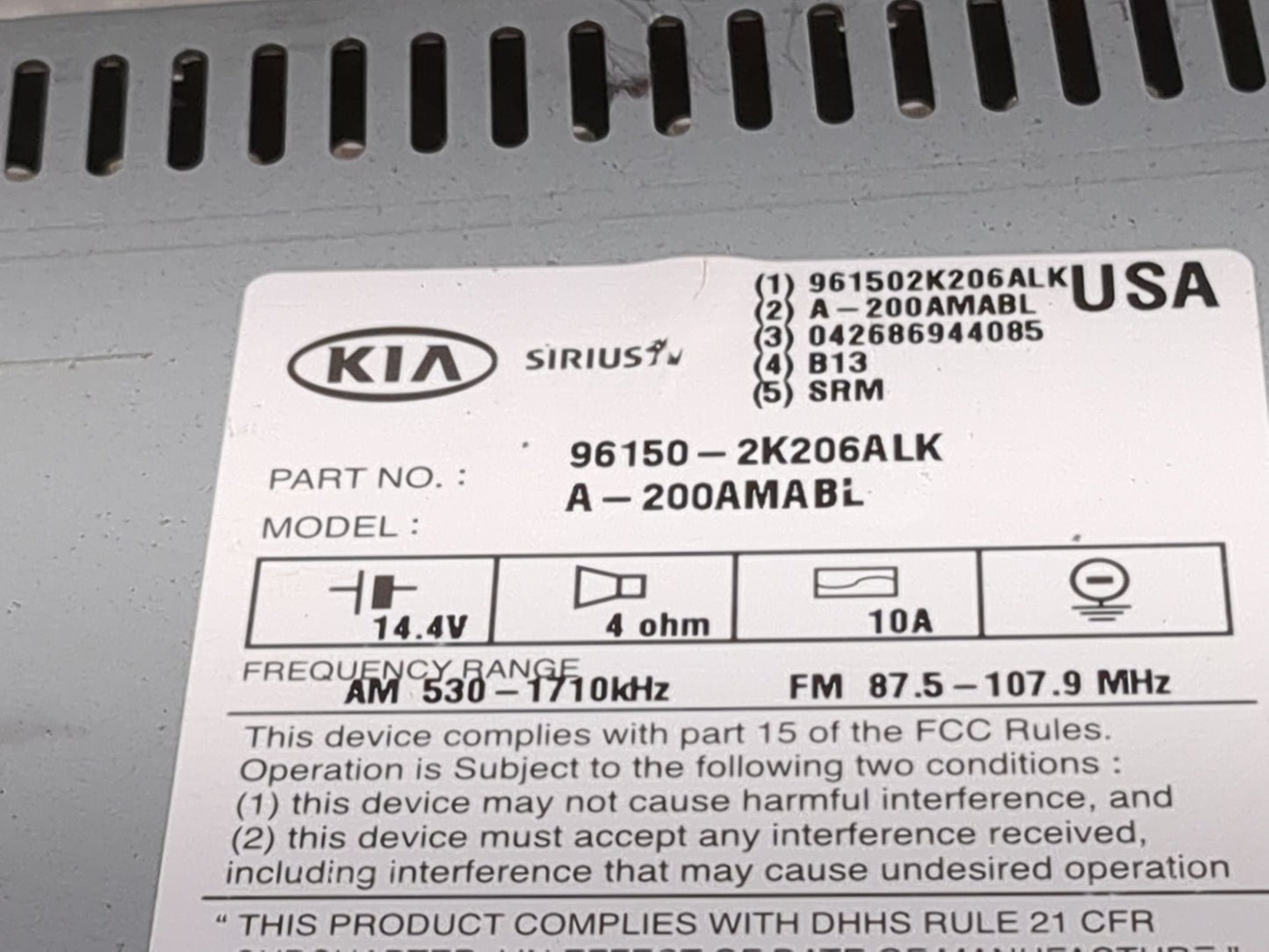 2010-2011 Kia Soul Radio AM FM Cd Player Receiver Replacement P/N:961502K206ALK 96150-2K206ALK, A-200AMABL Fits Fits 2010 20