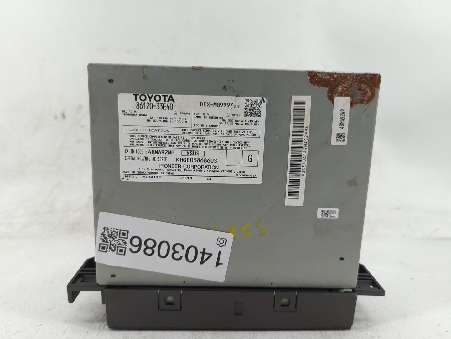 2010-2012 Lexus Es350 Radio AM FM Cd Player Receiver Replacement P/N:86120-33E40 Fits Fits 2010 2011 2012 OEM Used Auto Part