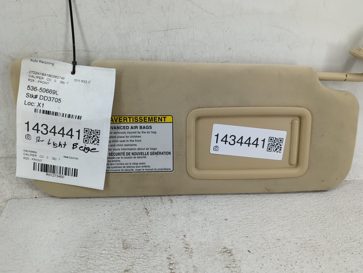 2011 Lexus Rx350 Sun Visor Shade Replacement Passenger Right Mirror Fits OEM Used Auto Parts - Oemusedautoparts1.com