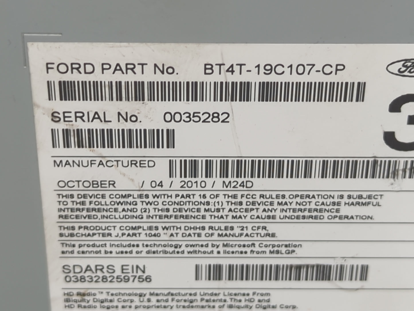 2011 Lincoln Mkx Radio AM FM Cd Player Receiver Replacement P/N:BT4T-19C107-CP Fits OEM Used Auto Parts - Oemusedautoparts1.