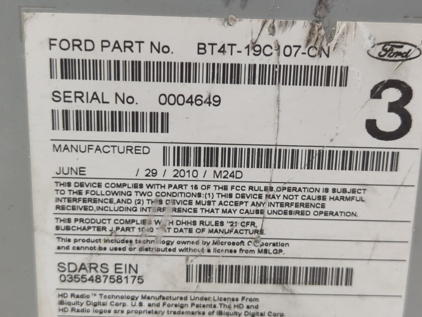 2011 Lincoln Mkx Radio AM FM Cd Player Receiver Replacement P/N:BT4T-19C107-CN BT4T-19C107-CP Fits OEM Used Auto Parts - Oem