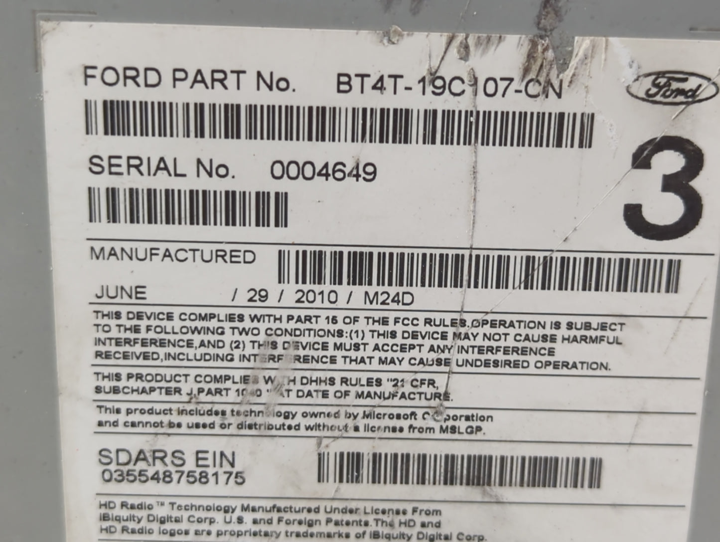 2011 Lincoln Mkx Radio AM FM Cd Player Receiver Replacement P/N:BT4T-19C107-CN BT4T-19C107-CP Fits OEM Used Auto Parts - Oem