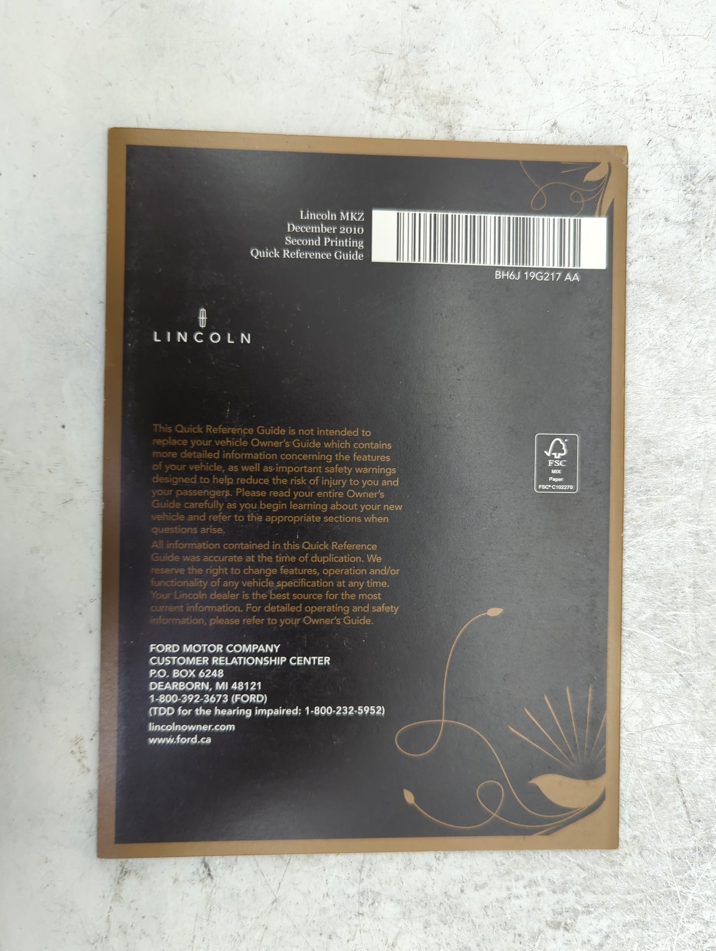 2011 Lincoln Mkz Owners Manual Book Guide P/N:BH6J 19G217 AA BH6J 19A321 AA OEM Used Auto Parts - Oemusedautoparts1.com