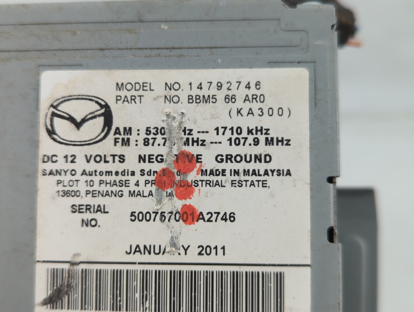 2011 Mazda 3 Radio AM FM Cd Player Receiver Replacement P/N:BBM5 66 AR0 Fits OEM Used Auto Parts - Oemusedautoparts1.com