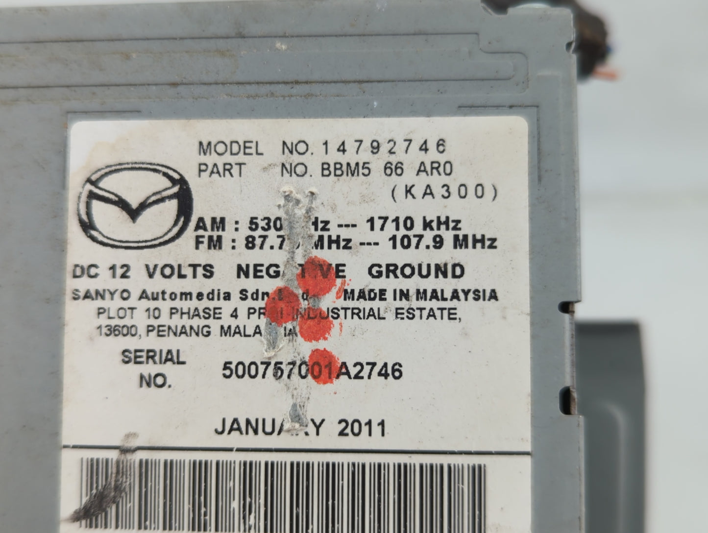 2011 Mazda 3 Radio AM FM Cd Player Receiver Replacement P/N:BBM5 66 AR0 Fits OEM Used Auto Parts - Oemusedautoparts1.com