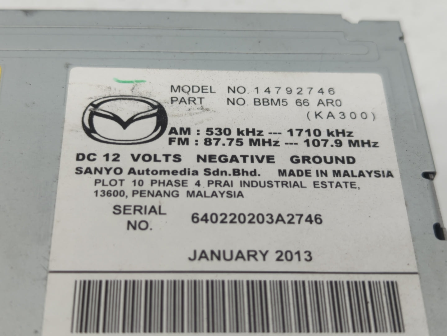 2011 Mazda 3 Radio AM FM Cd Player Receiver Replacement P/N:14792948 14792746, BBM5 66 AR0 Fits OEM Used Auto Parts - Oemuse
