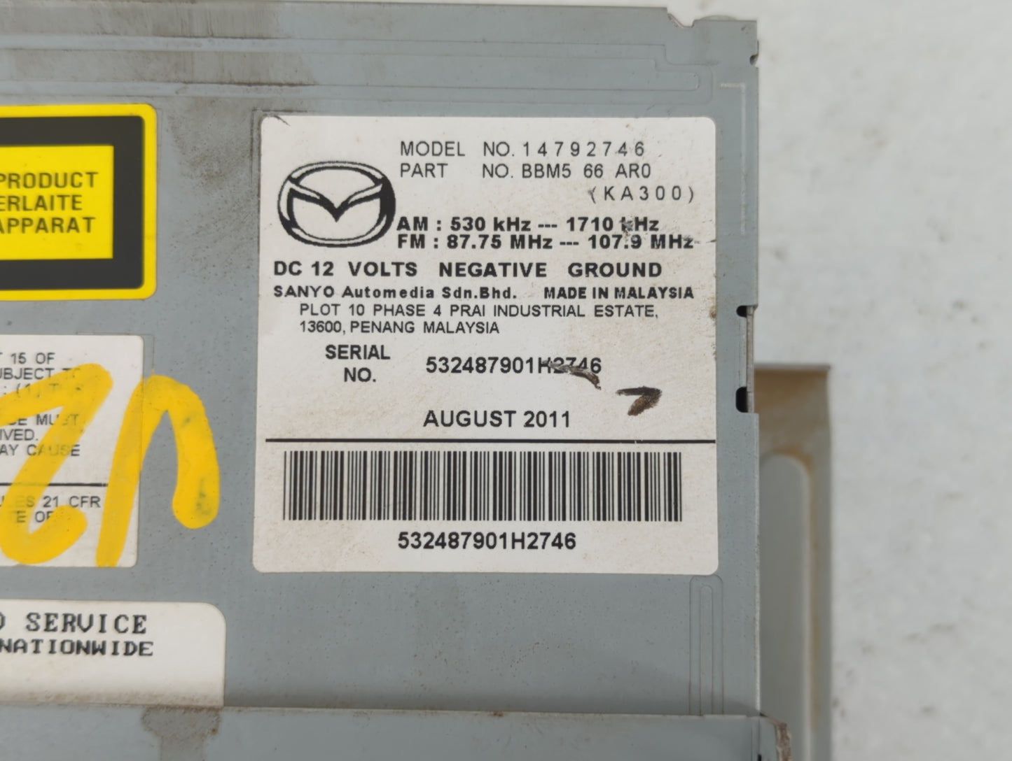 2011-2011 Mazda 3 Am Fm Cd Player Radio Receiver - Oemusedautoparts1.com