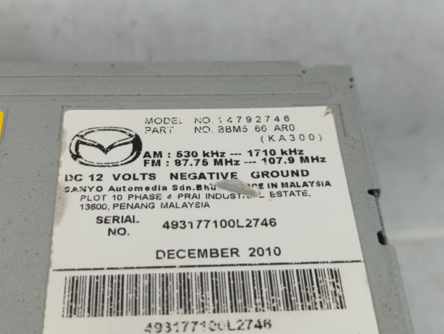2011 Mazda 3 Radio AM FM Cd Player Receiver Replacement P/N:BBM5 66 AR0 14792746 Fits OEM Used Auto Parts - Oemusedautoparts