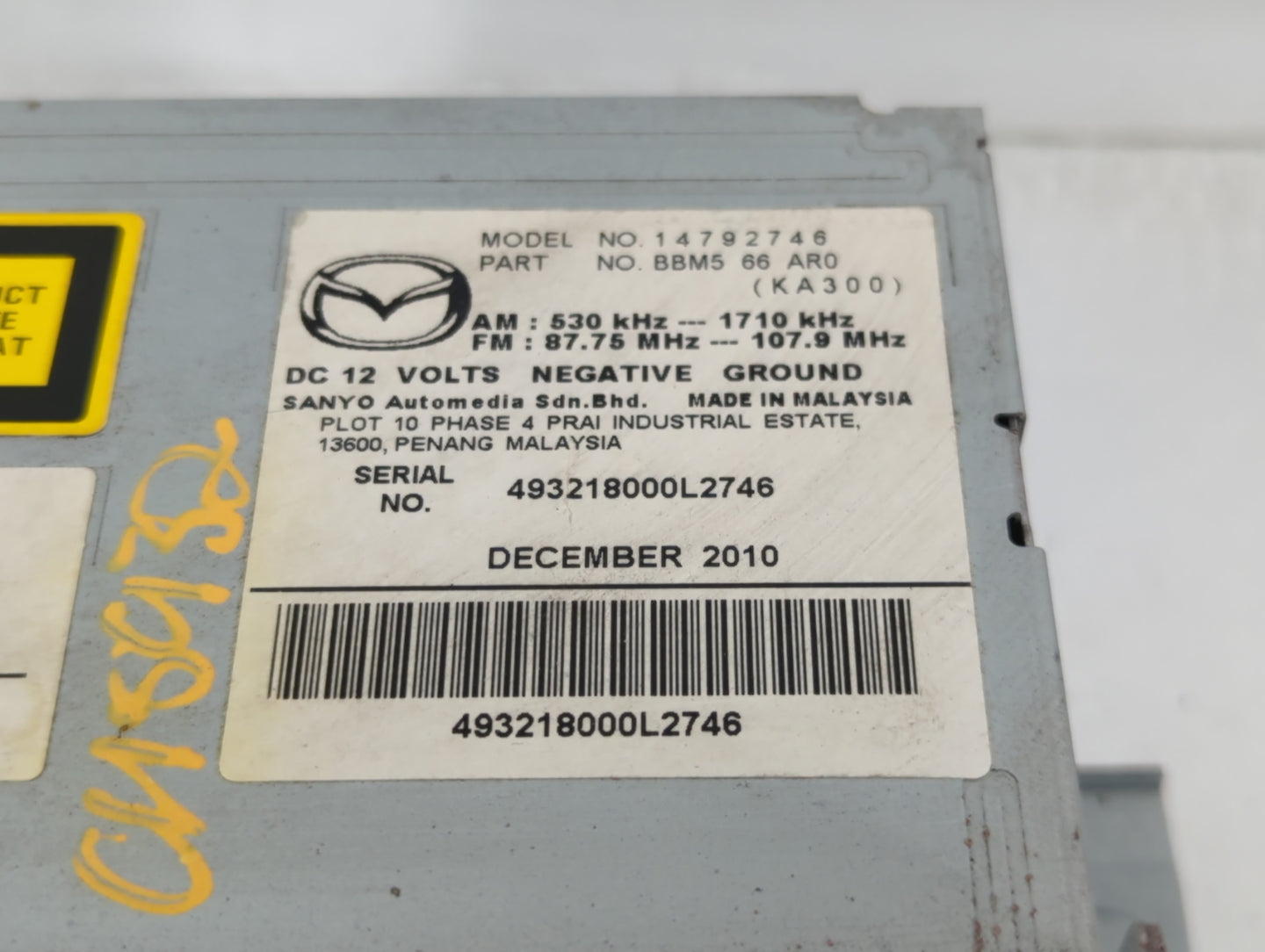 2011 Mazda 3 Radio AM FM Cd Player Receiver Replacement P/N:BBM5 66 AR0 14792746 Fits OEM Used Auto Parts - Oemusedautoparts