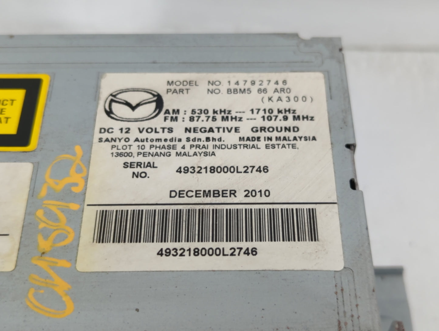 2011 Mazda 3 Radio AM FM Cd Player Receiver Replacement P/N:BBM5 66 AR0 14792746 Fits OEM Used Auto Parts - Oemusedautoparts