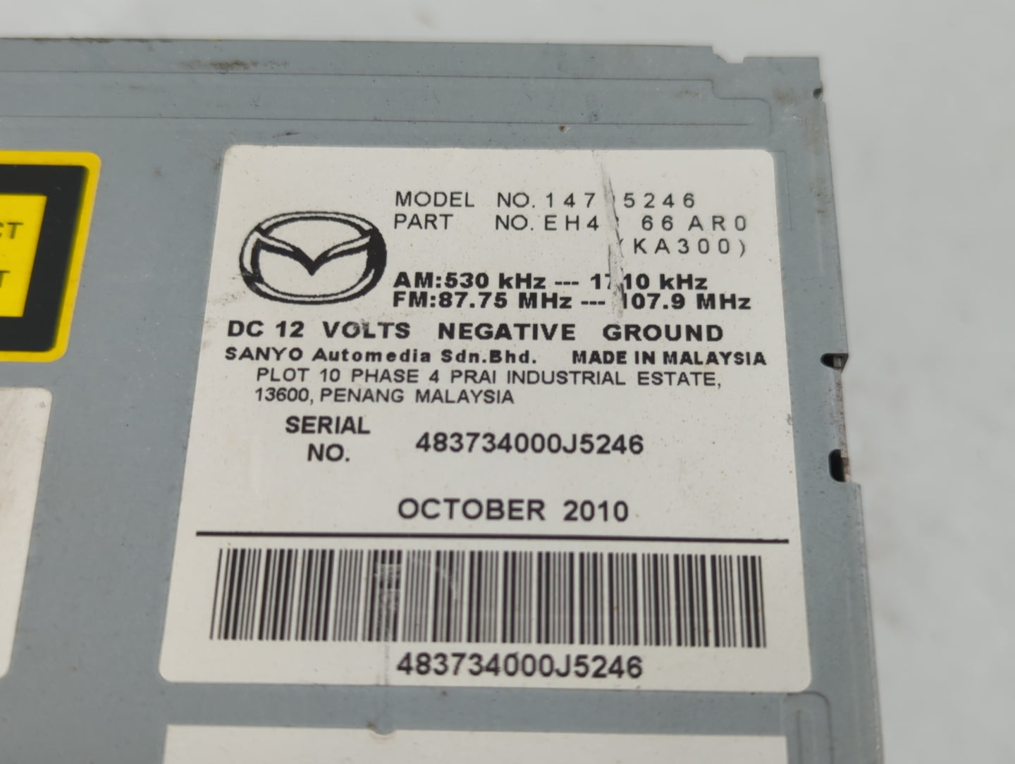 2010-2012 Mazda Cx-7 Radio AM FM Cd Player Receiver Replacement P/N:EH44 66 AR0 Fits Fits 2010 2011 2012 OEM Used Auto Parts