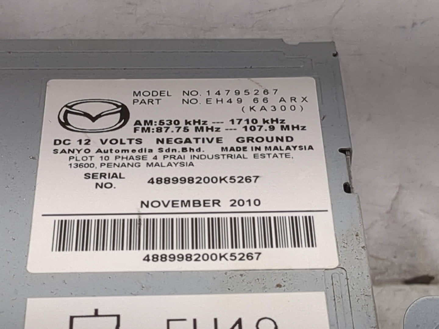2011-2012 Mazda Cx-7 Radio AM FM Cd Player Receiver Replacement P/N:14795267 EH4966ARX Fits Fits 2011 2012 OEM Used Auto Par