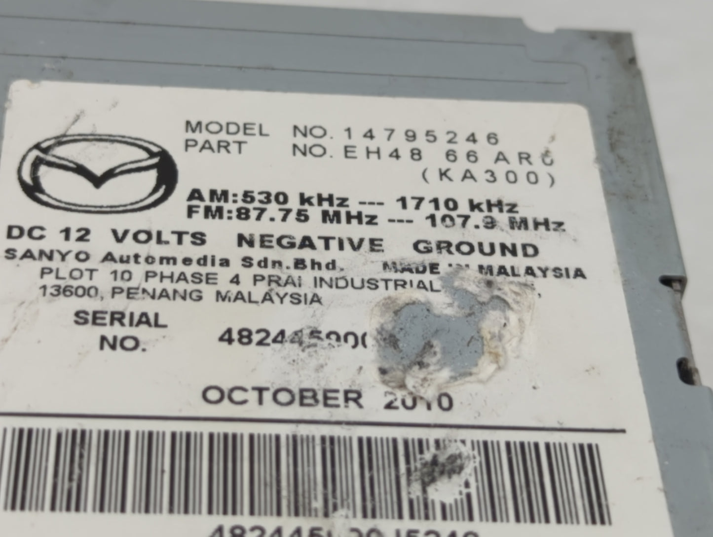 2010-2012 Mazda Cx-7 Radio AM FM Cd Player Receiver Replacement P/N:14795246 EH48 66 AR0 Fits Fits 2010 2011 2012 OEM Used A