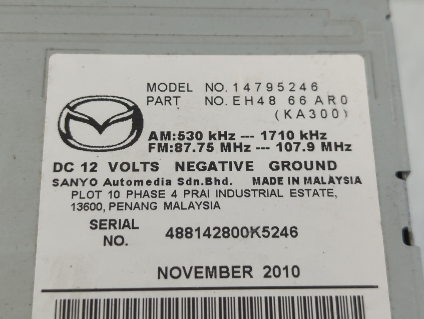 2010-2012 Mazda Cx-7 Radio AM FM Cd Player Receiver Replacement P/N:EH48 66 AR0 14795246 Fits Fits 2010 2011 2012 OEM Used A