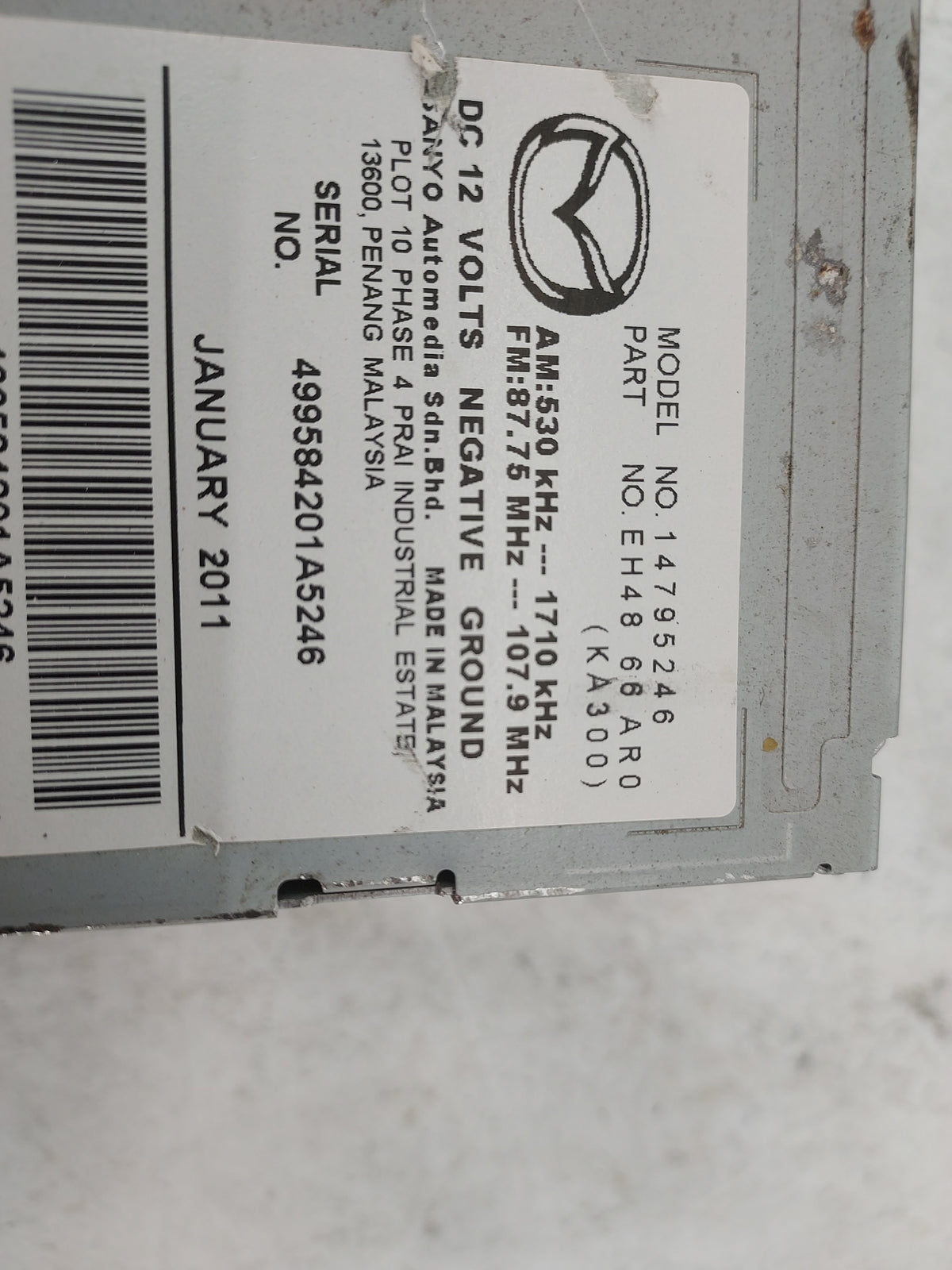 2011 Mazda Cx7 Radio AM FM Cd Player Receiver Replacement P/N:14795246 EH4866AR0 Fits Fits 2012 OEM Used Auto Parts - Oemuse