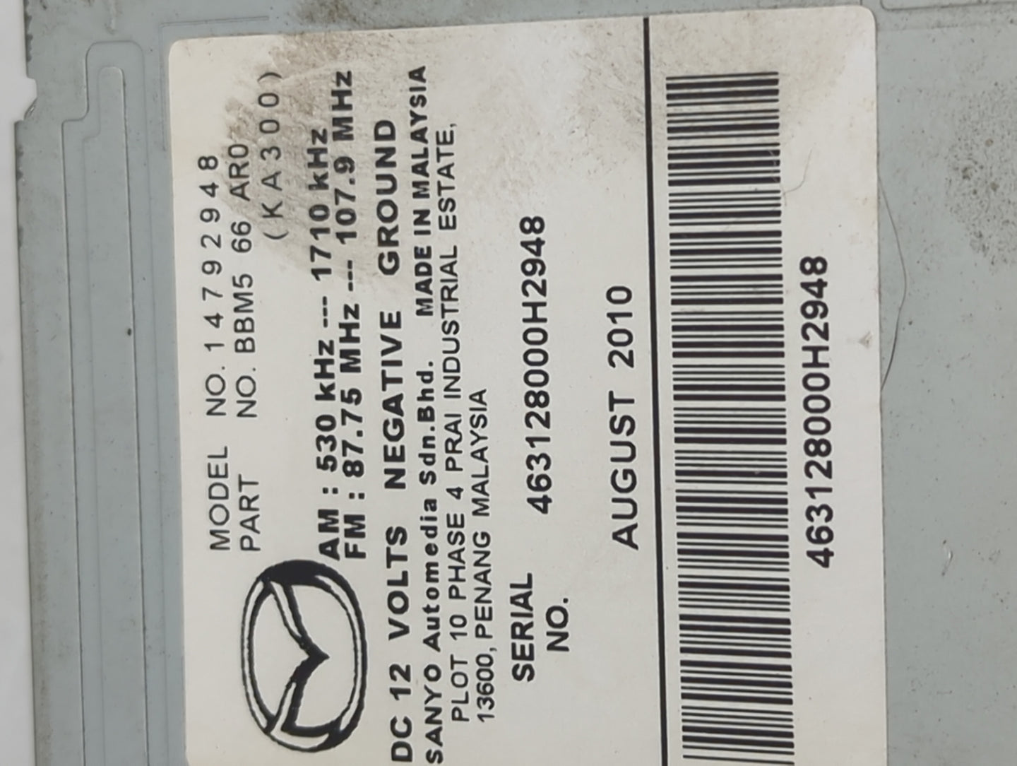 2011 Mazda Mazda3 Radio AM FM Cd Player Receiver Replacement P/N:14792948 BBM5 66 AR0, BBM5 66 AR0A, BBM2 66 AH0A Fits OEM U