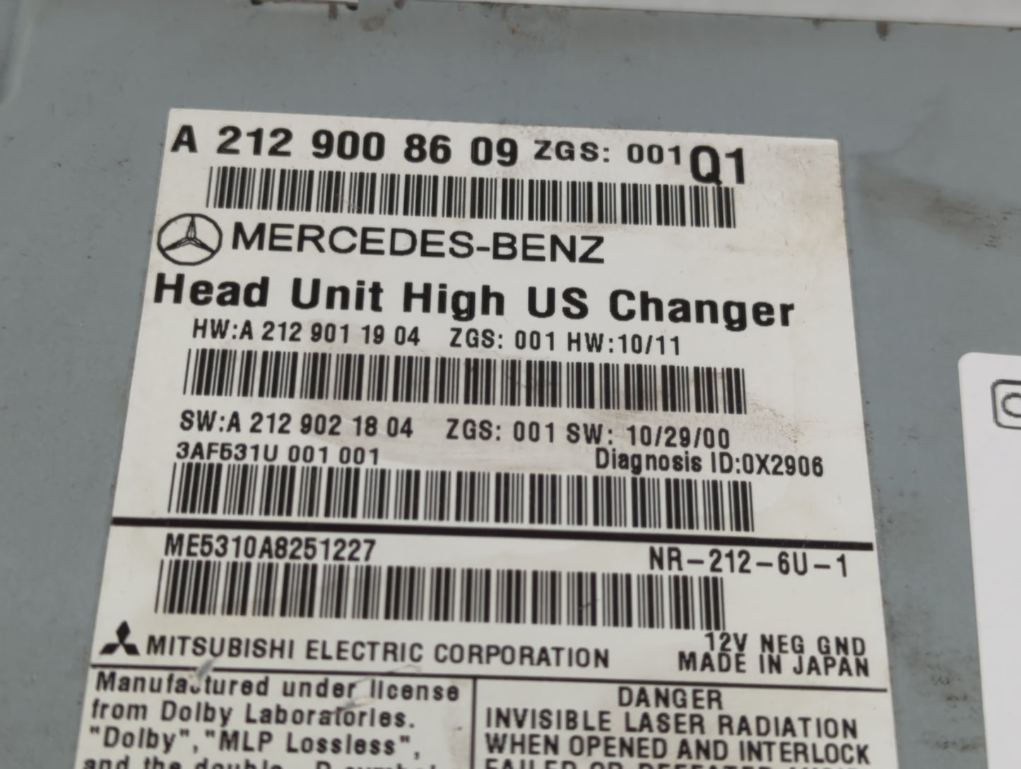 2010-2012 Mercedes-Benz E350 Radio AM FM Cd Player Receiver Replacement P/N:A 212 900 86 09 Fits Fits 2010 2011 2012 OEM Use