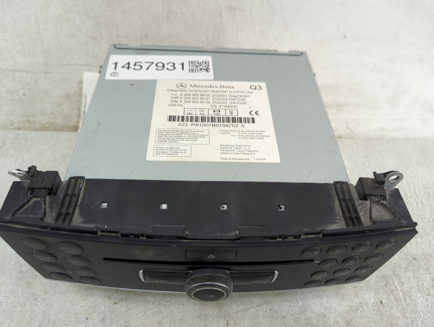 2011-2012 Mercedes-Benz Glk350 Radio AM FM Cd Player Receiver Replacement P/N:A2049008805 A2049016001 Fits Fits 2011 2012 OE