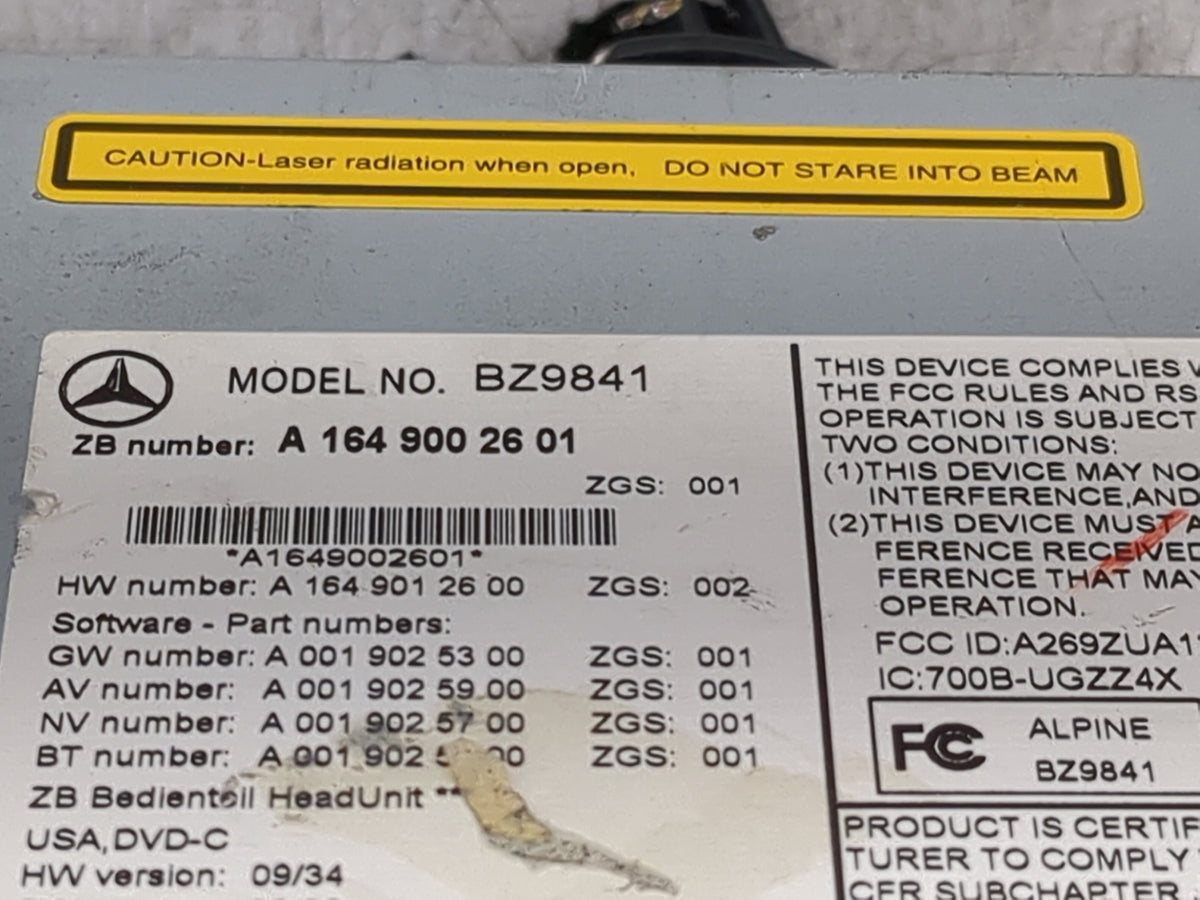 2011 Mercedes Ml350 Radio AM FM Cd Player Receiver Replacement P/N:BZ9841 A1649002601, A1649012600 Fits Fits 2009 2010 2012 
