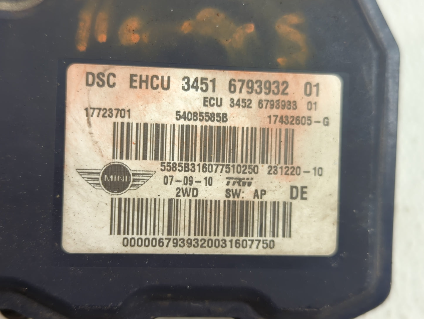 2011 Mini Cooper ABS Pump Control Module Replacement P/N:3451 6793932 01 Fits OEM Used Auto Parts - Oemusedautoparts1.com