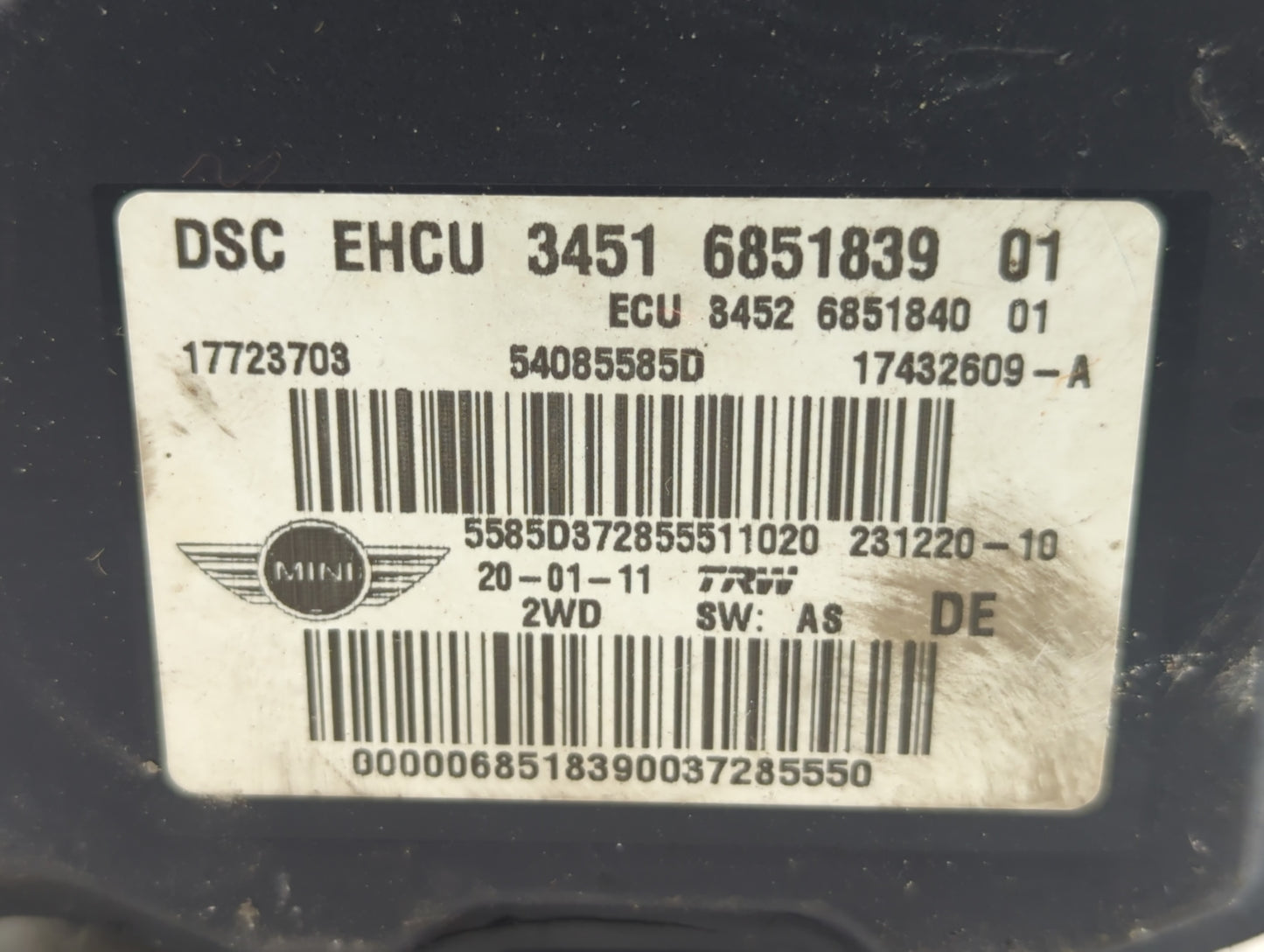2011 Mini Cooper Clubman ABS Pump Control Module Replacement P/N:6851840 3451 6851839 Fits OEM Used Auto Parts - Oemusedauto