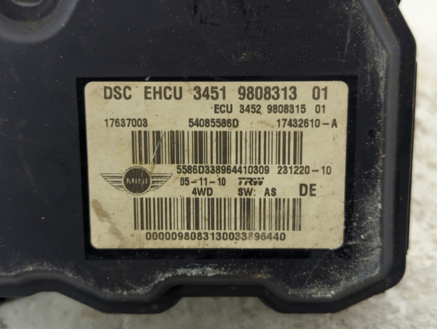 2011 Mini Cooper Countryman ABS Pump Control Module Replacement P/N:3451 9808313 3451 9811615, 3451 6796703 Fits OEM Used Au