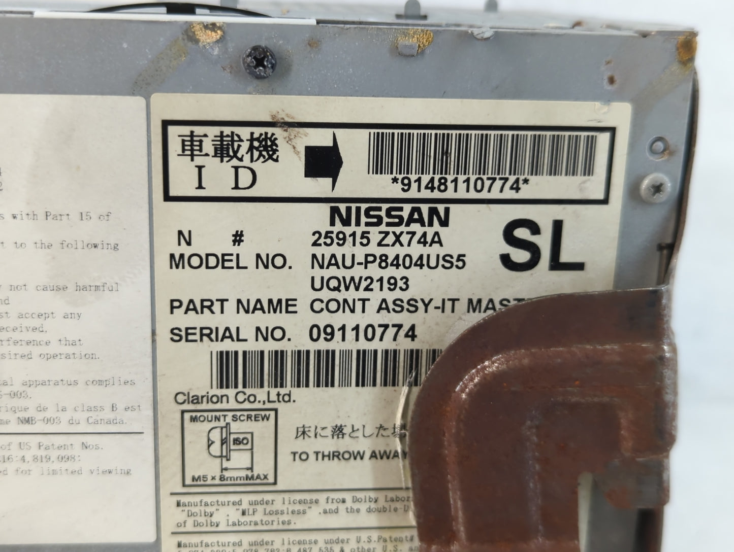 2011 Nissan Maxima Radio AM FM Cd Player Receiver Replacement P/N:25915 ZX74A Fits Fits 2010 2012 OEM Used Auto Parts - Oemu