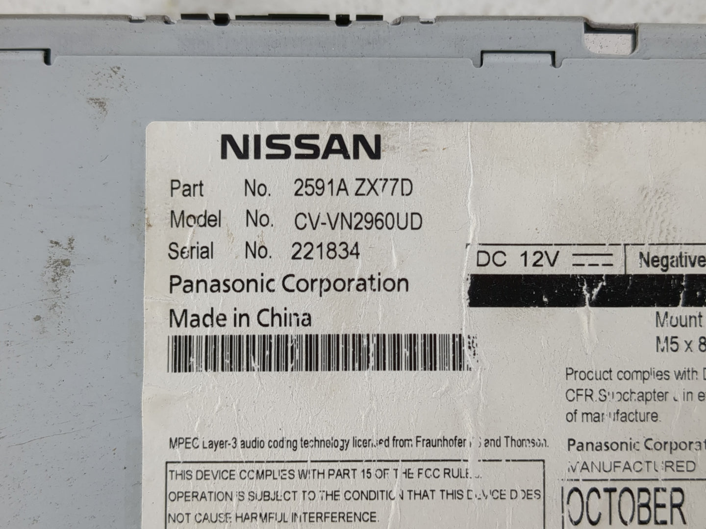 2011 Nissan Maxima Radio AM FM Cd Player Receiver Replacement P/N:2591A ZX77D Fits OEM Used Auto Parts - Oemusedautoparts1.c